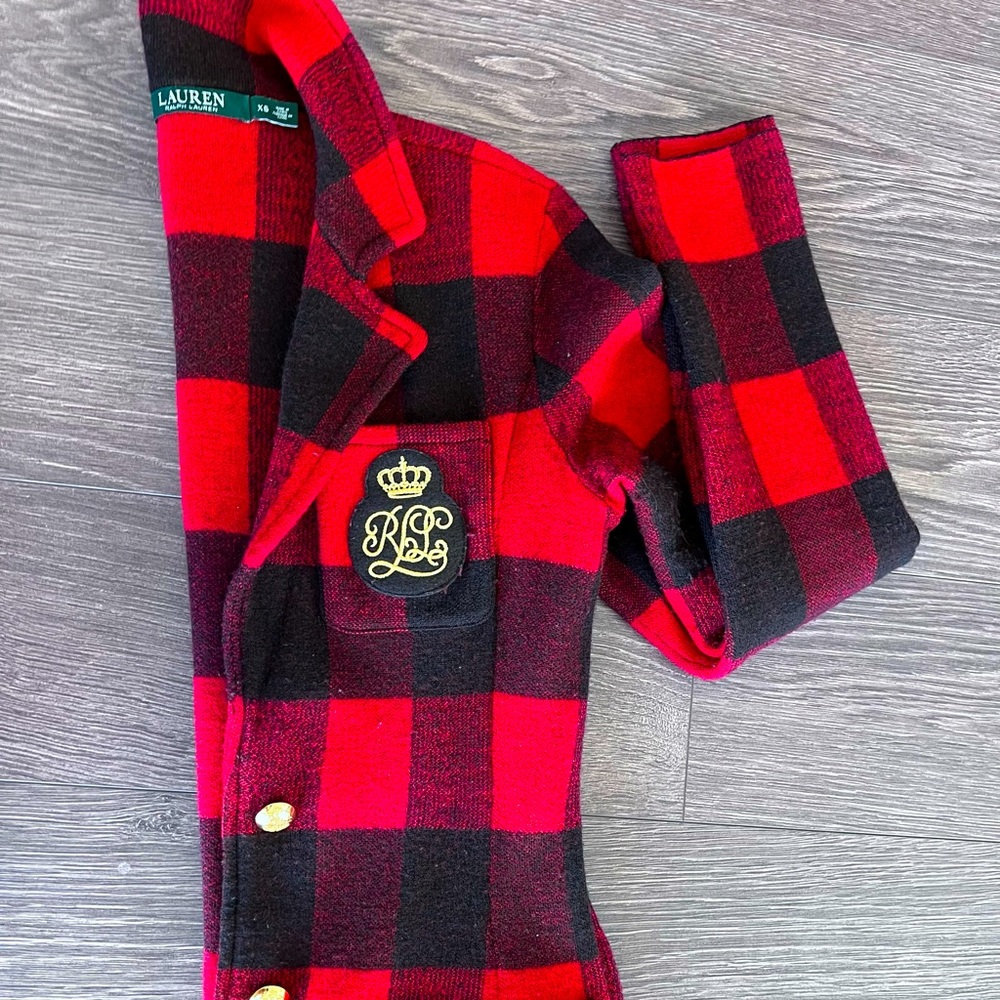 Ralph Lauren Rugby X-Small Blazer Jacket RRL Polo Buffalo Plaid Red Crest Crown